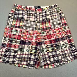 Polo Ralph Lauren Mens 33 Patchwork Madras Plaid Flat Front Shorts Cotton